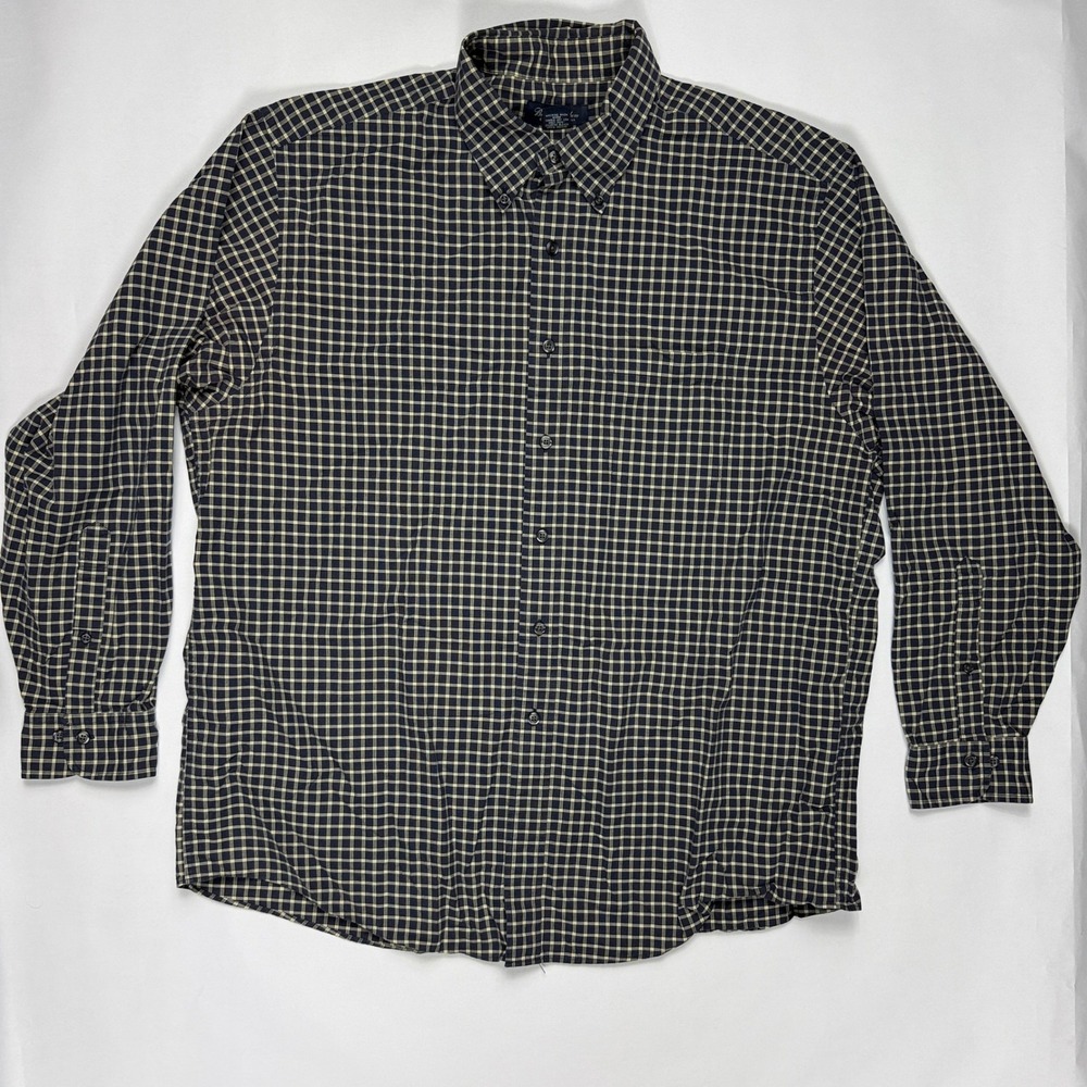 Brooks Brothers Mens XL Shirt Navy Blue Yellow Check Button Down Long Sleeve